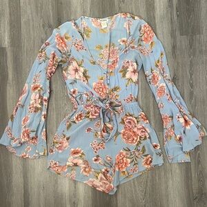 Billabong Floral Bell Sleeve Romper Small